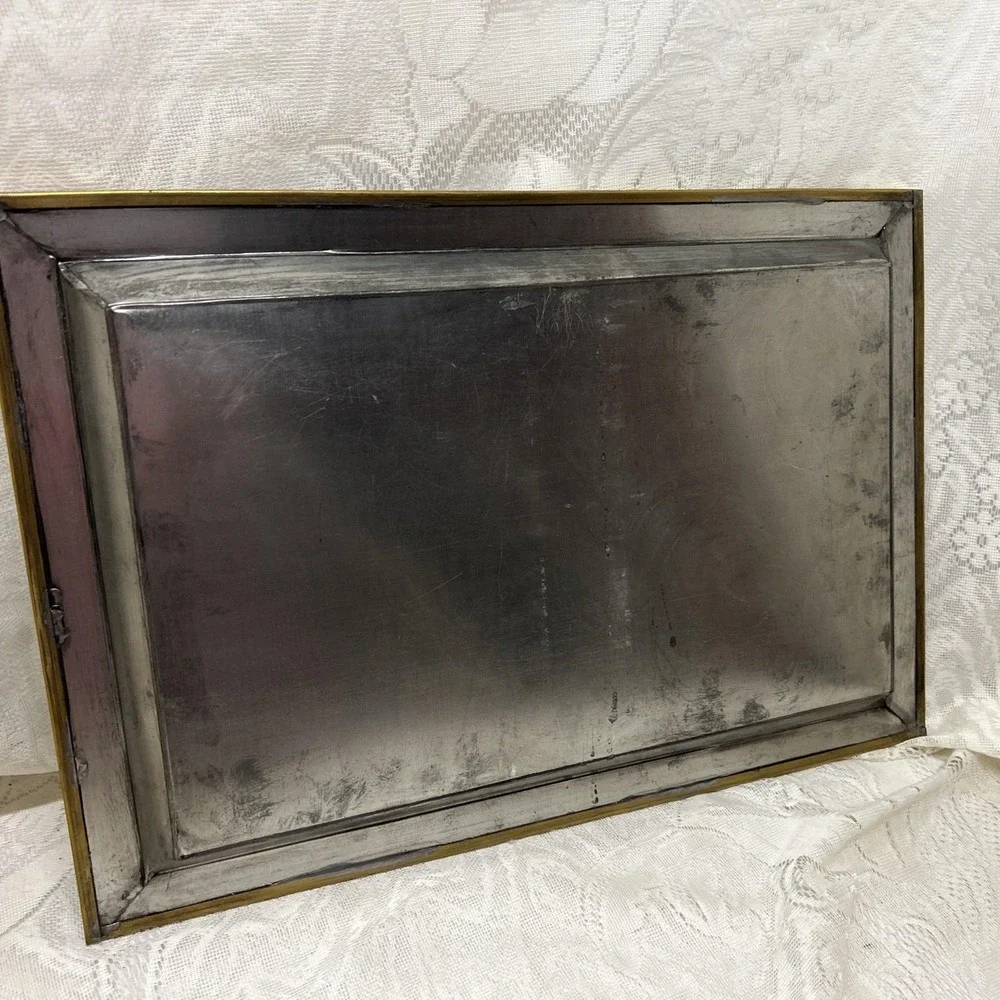 Metal Tray Two‎ Tone Silver Gold Faux Bamboo Pattern Made in Mexico